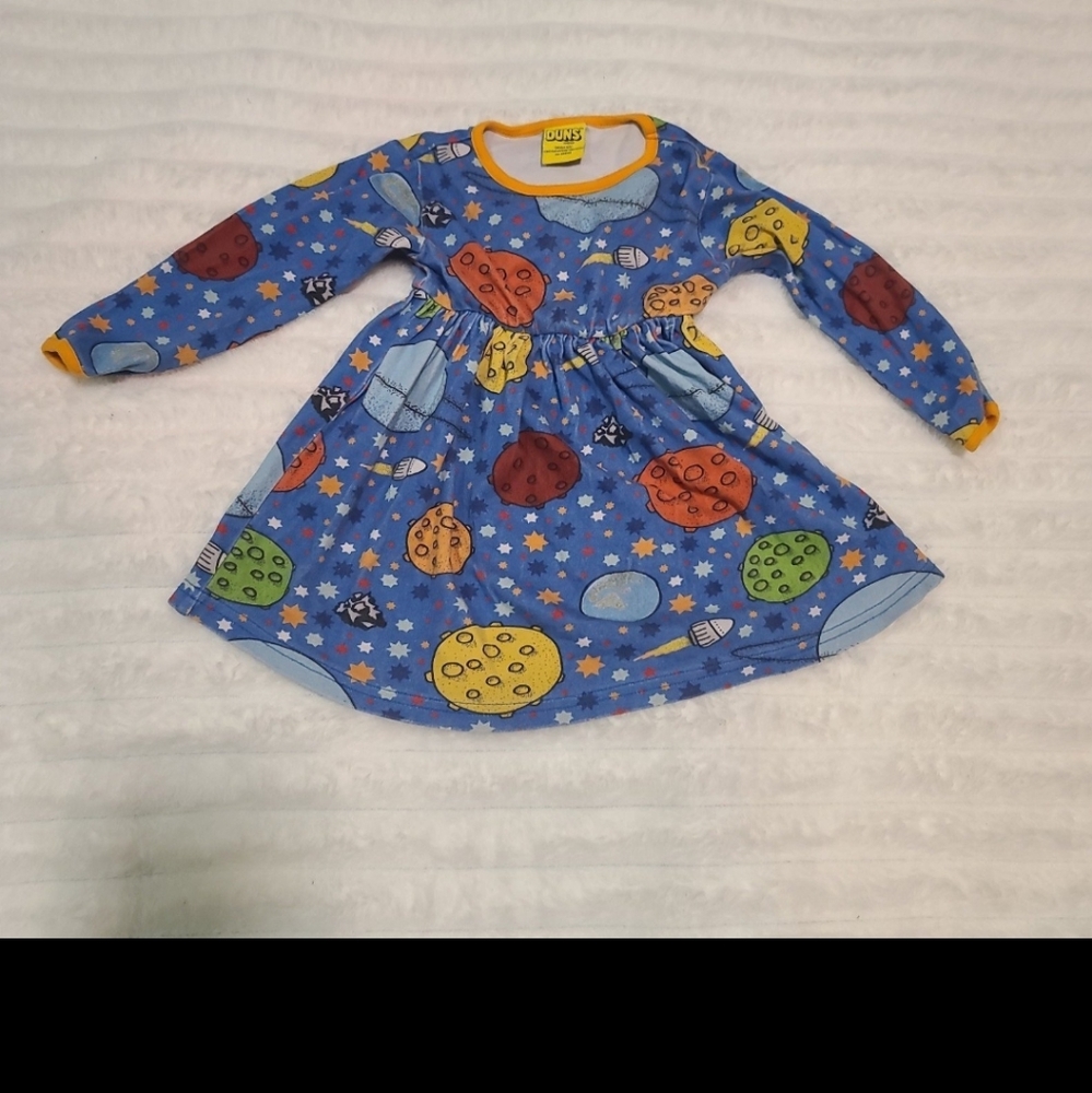 DUNS Long Sleeve  Gathered Dress - Lost In Space Blue